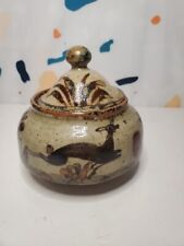 Vintage Hand Made Detailed Signed Tonala Lidded Bowl Leaping Deer Floral Mexico picture