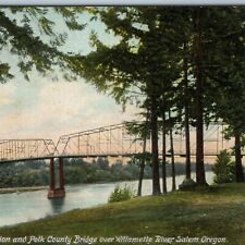 c1910s Salem, OR Willamette River Marion Polk County Bridge Park Postcard A196 picture