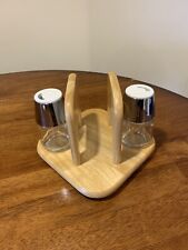 1970's MCM Natural Wood Napkin Holder with Salt & Pepper Shakers picture