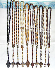 10 Pcs Set Brown Red Beige Black Wooden Beads Rosary Necklace Woodcut Cross NEW picture