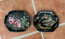 PAIR VINTAGE TIN PRINTED ELITE TIP TRAYS MADE IN ENGLAND FLORAL & CHINOISERIE picture