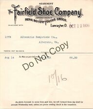 Antique 1906 Fairfield Shoe Co Mens Boys Youths Shoes Lancaster OH Billhead AS58 picture