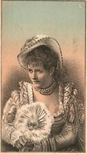 1880s-90s Woman In Victorian White Dress Flower Sitting for Portrait Trade Card picture