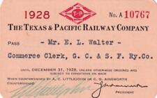 1928 T&P Texas & Pacific Railway employee pass - Gulf Colorado & Santa Fe RR picture