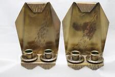 PAIR ANTIQUE ROYCROFT ARTS & CRAFTS HAND HAMMERED COPPER DOUBLE CANDLE HOLDERS picture