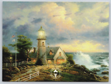 A Light in the Storm Thomas Kinkade Lighthouse Waves Seaside Dealer Postcard D2 picture