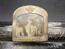 Vtg. REO MOTOR CAR CO. employee Badge ID metal pin holder w/ photograph Worn picture