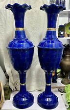 AAA+  37 inches 100% Natural Lapis Lazuli Flower Vase Handmade Crystal Pair Set picture
