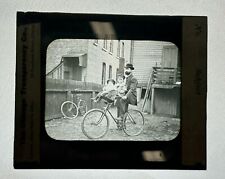Antique Stereopticon Glass Magic Lantern Slides Man & Boys on Bicycle #6 picture