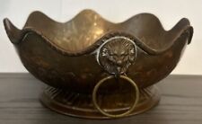 Vintage Scalloped Brass Compote Bowl With Lion Head Handles 8 1/8” Wide 3.5” Tal picture