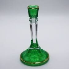Set of 2 Empoli Emerald and Clear Glass Candle Holders Circa 1950 - 8.5
