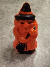 Vintage 1981 Empire Halloween Witch Holding Broom Blow Mold Orange Black READ picture