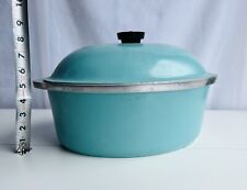 Vintage CLUB ALUMINUM Dutch Oven Oval 6qt Roasting Pan w/ Lid Turquoise Cookware picture