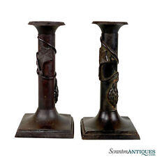 Vintage Traditional Italian Bronze Grapevine Mantle Candlestick Holders - A Pair picture
