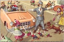 Artist-Signed ALFRED MAINZER Cat Postcard Geese Family Traffic Cop BELGIUM #4877 picture