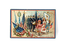 Patriotic Postcard Decoration Day GAR Never May They Rest Unsung Children Parade picture
