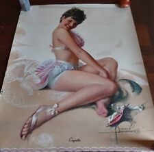 Vintage 1950s Rolf Armstrong Beach Girl Burnette Ocean Sand Pin-Up Poster 16x20 picture
