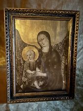 Antique Vintage Religious Icon Gold Leafing Details Madonna With A Child  picture