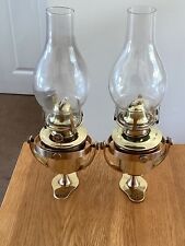 A Pair Of Brass Gimbal Oil Lamps. picture
