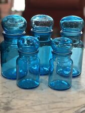 Set Of 5 MCM Vintage Blue Glass Apothecary Storage Jars Made In Belgium picture