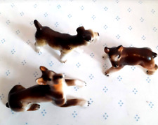 Lot of 3 Vintage Miniature Dog Figurines Brown White Shepherd & Puppies Japan picture