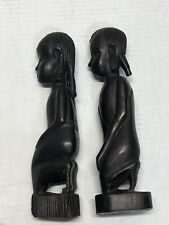 PAIR of AFRICAN EBONY CARVINGS HAND CARVED WOODEN WOOD STATUES AFRICA ART 10” picture