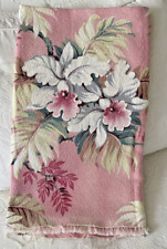 VTG Art Deco Nubby Barkcloth Fabric Pink Tropical Orchid Leaf 43