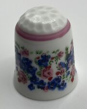 Vintage Reutter Thimble Porcelain Pink Blue Floral Made In Germany picture