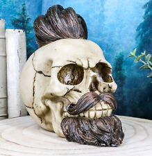 Bearded Skull with Stylish Haircut and Curled Mustache Figurine Halloween Decor picture