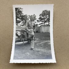 Vintage Snapshot Photo Handsome Serviceman Leaning On Car Sarasota FL Car Tag picture