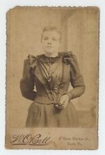 Antique c1880s Cabinet Card Beautiful Young Woman Holding Something Bell York PA picture