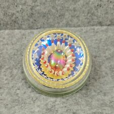 Vintage Dome Glass Paper Weight With Sequins Foil Art MCM Red White Blue Stars picture