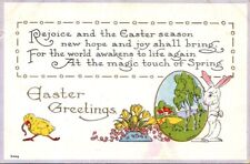Vtg 1910's Easter Greetings Rejoice Easter Season Postcard Chick Flowers Posted picture