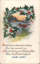 XMAS 1927 Winter River Scene Antique Postcard 1c stamp Vintage Post Card picture