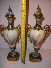 EXQUISITE PAIR OF ANTIQUE PORCELAIN SEVRES CHAMPLEVE FRENCH URNS SIGNED J AUBLET picture