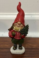 Christmas Gnome Figurine Tall Hat Holding Present Christmas Tree Snow 6” picture