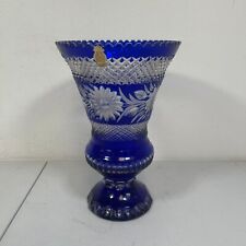 Vintage Worlds Finest Imperlux Genuine Handcut Lead Crystal Blue Vase picture