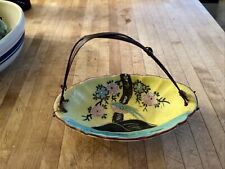 Vintage Japanese Antique  Hand Painted Bowl Bamboo Handle Bird & Flowers 7.25“ picture