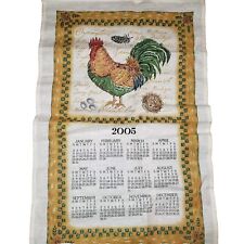 Vintage 2005 Cottagecore Country Barnyard Rooster Linen Calendar Towel *NEW* picture