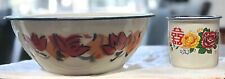 Vintage Farmhouse Themed Hand Painted Enamel Ware Serving Bowl & Cup Metal Ware picture