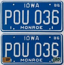 Iowa 1986 1995 License Plate Pair POU 036 Monroe County Unused New Old Stock picture