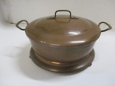 Small Vintage Copper Pan with Base Holder Brass Handles picture
