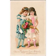NIAGARA Corn Starch - Antique 1880s Victorian Trade Card - Girls with Flowers picture
