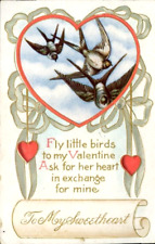 Antique Postcard Fly Little Birds To My Valentine Ask Her Heart For Mine  1911 picture