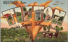 Vintage 1942 TIFTON Georgia Large Letter Linen Postcard 