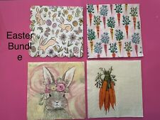 FOUR Individual Cocktail Napkins For Decoupage Easter Bunny Flowers Carrots picture