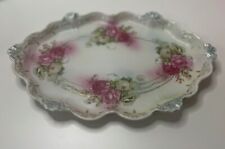Antique Adolph Persch AP Austria Porcelain Vanity Tray Pink Floral Cottage Roses picture