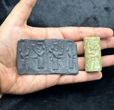 Ancient Sumerian Cylinder Seal Stamp Bead Jade Stone Babylon Intaglio Roll Beads picture