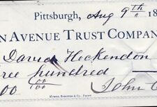 1873 antique CHECK penn avenue trust co PITTSBURGH PA 2 picture