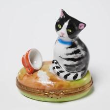 Limoges France Peint Main Hand Painted Spilt Milk Cat Porcelain Box picture